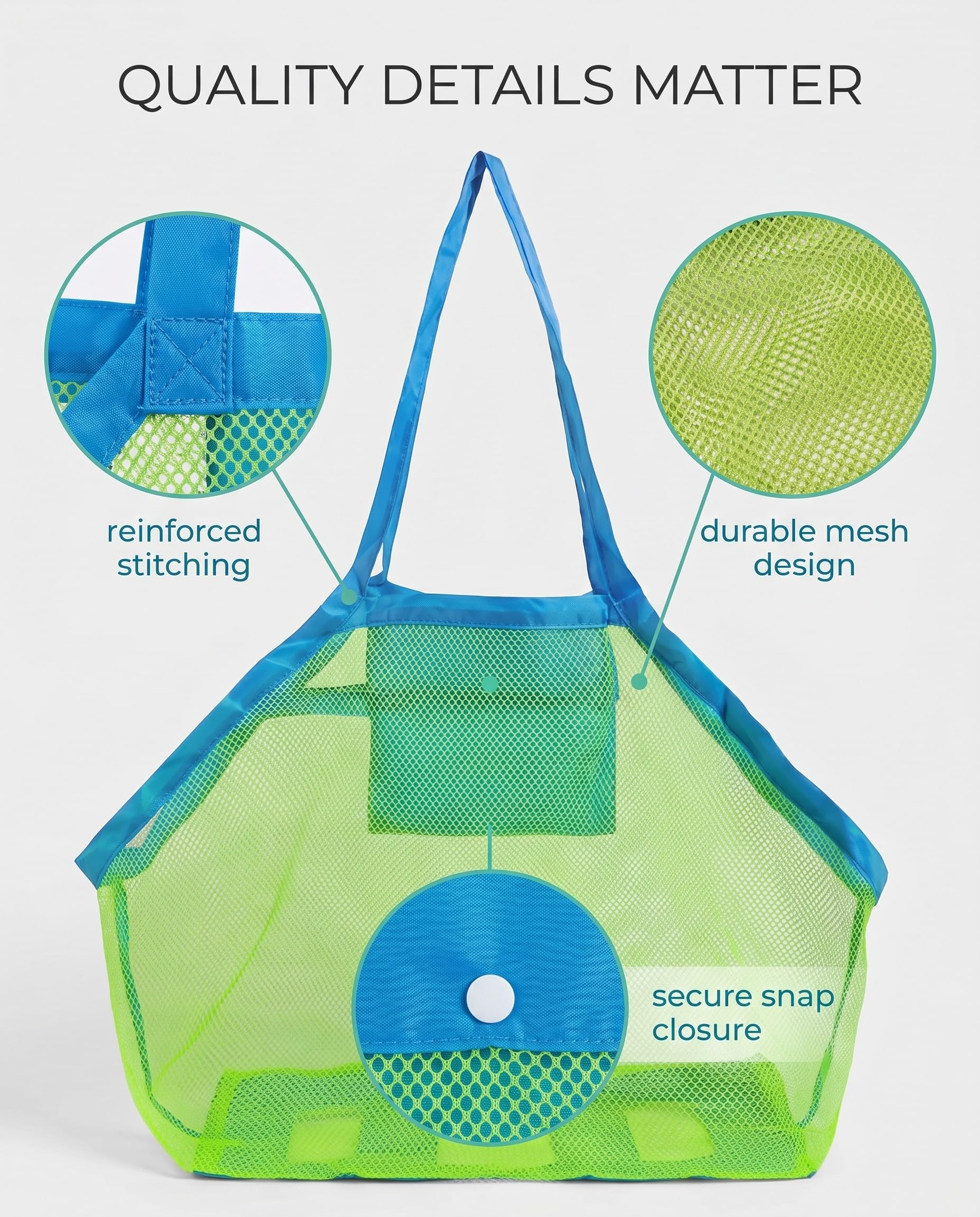 Bolsa de Malla de Playa de Poliéster 2 Unidades,Tamaño Grande y Pequeño,Bolsa Plegable Portátil Reutilizable para Almacenar Juguetes de Playa para Niños