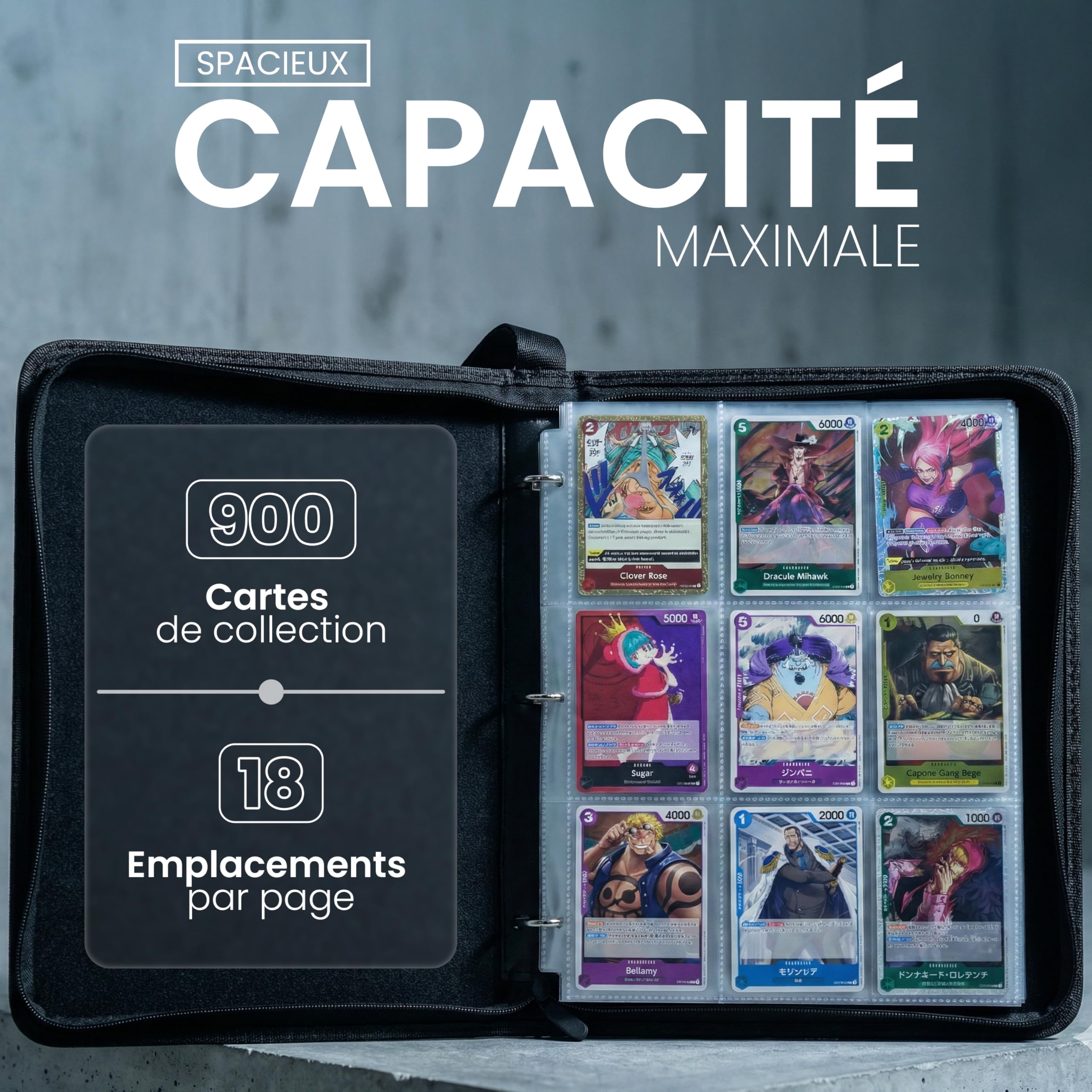 Classeur cartes Pokémon – Classeur Pokémon grand format, 9 poches par page, capacité jusqu’à 900 cartes, 50 feuilles, couverture en cuir imperméable