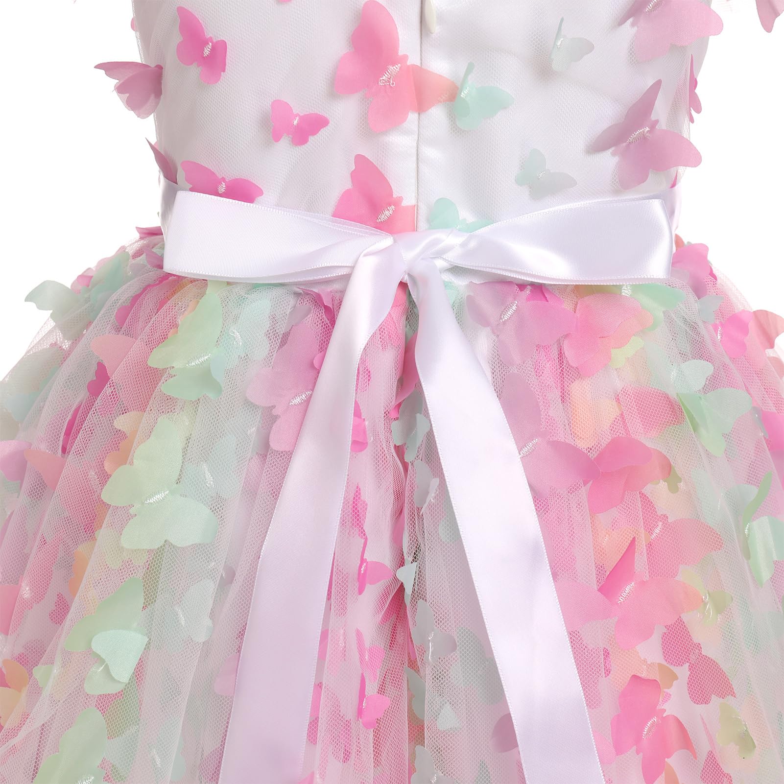 Ragazze Arcobaleno Compleanno Abito A-Line Manica Flutter Alto Basso Tulle Tutu Ruffle Vestito Bambino Fiore Damigella d'onore Abito da festa