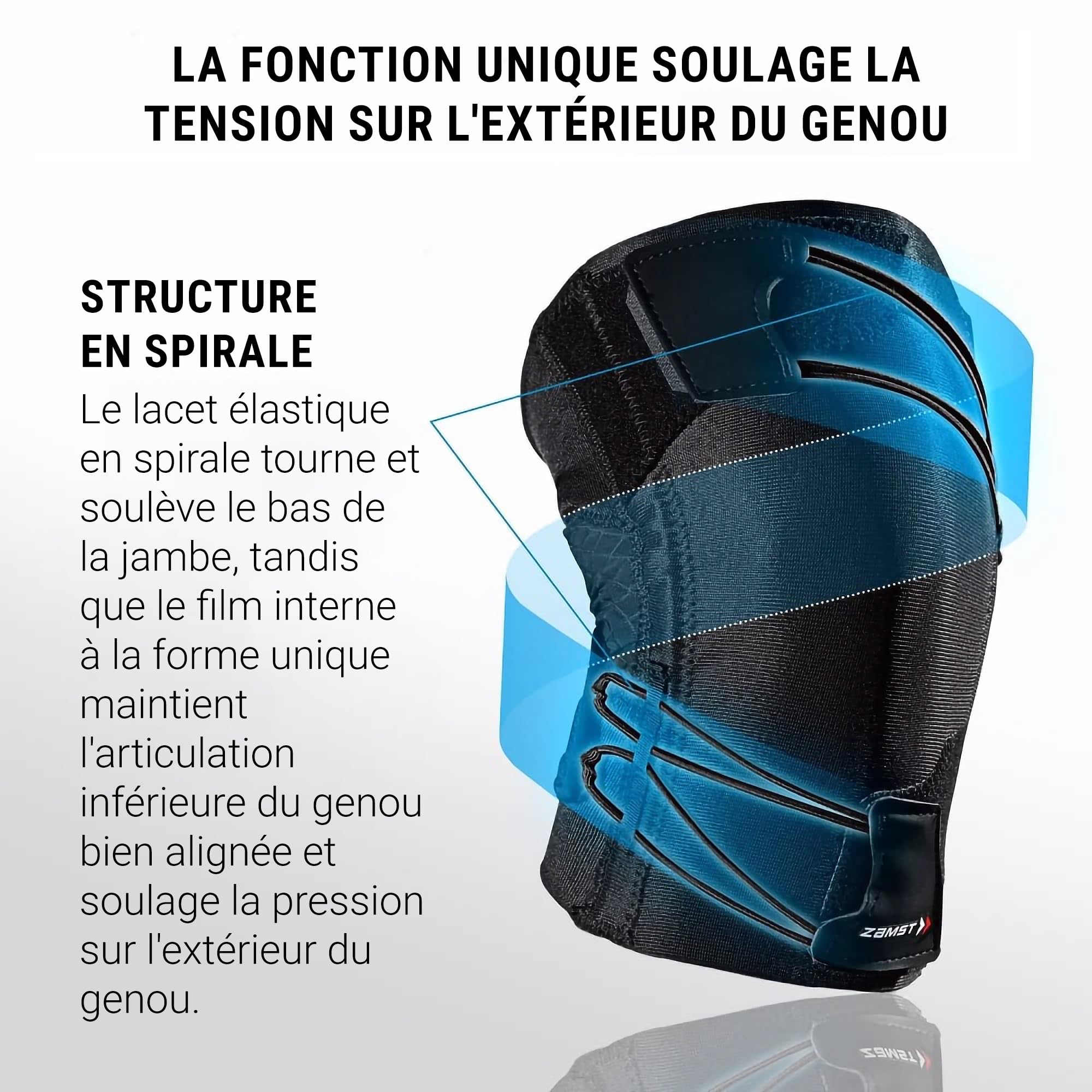Zamst RK-1 Plus Genouillère de Sport, Spécial Running – Genouillère de Compression avec Strap en Spirale pour Hommes et Femmes – Syndrome de la bandelette ilio-tibiale – Droit, Taille M