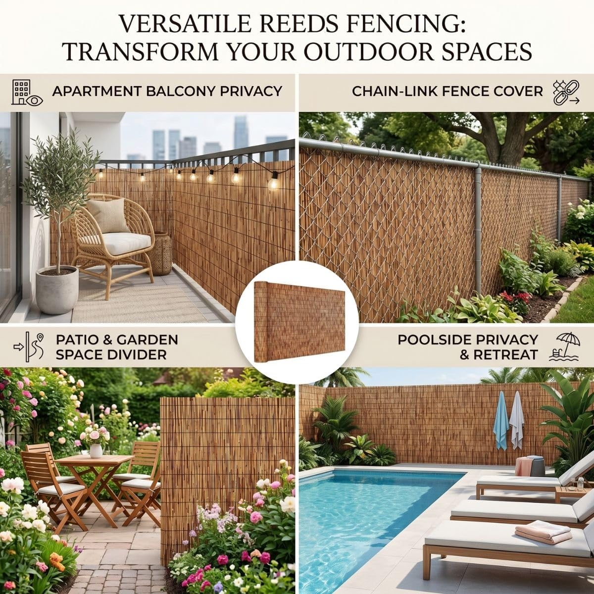 Arellas Bamboo da Recinzione Esterno con Fascette Stuoia in Canna Cannette Naturale 120/130/150/180 cm Canniccio Ombreggiante Privacy per Giardino Terrazzo Balcone Piscina Gazebo(Marrone,H150xL200cm)