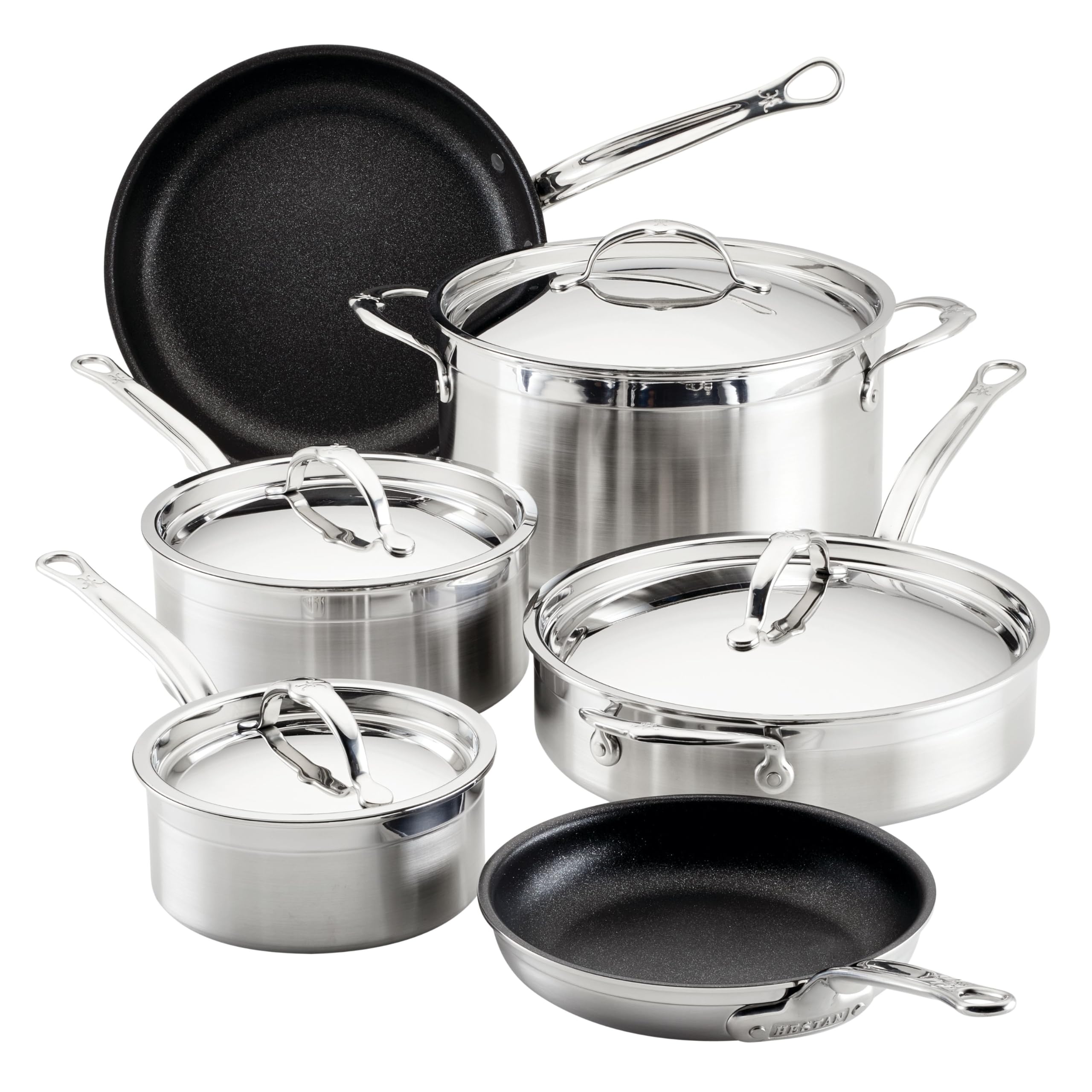 HestanProBond Collection - Professional Clad Stainless Steel TITUM Nonstick Cookware Set, Induction Cooktop Compatible, Made without PFOAs (10-Piece)