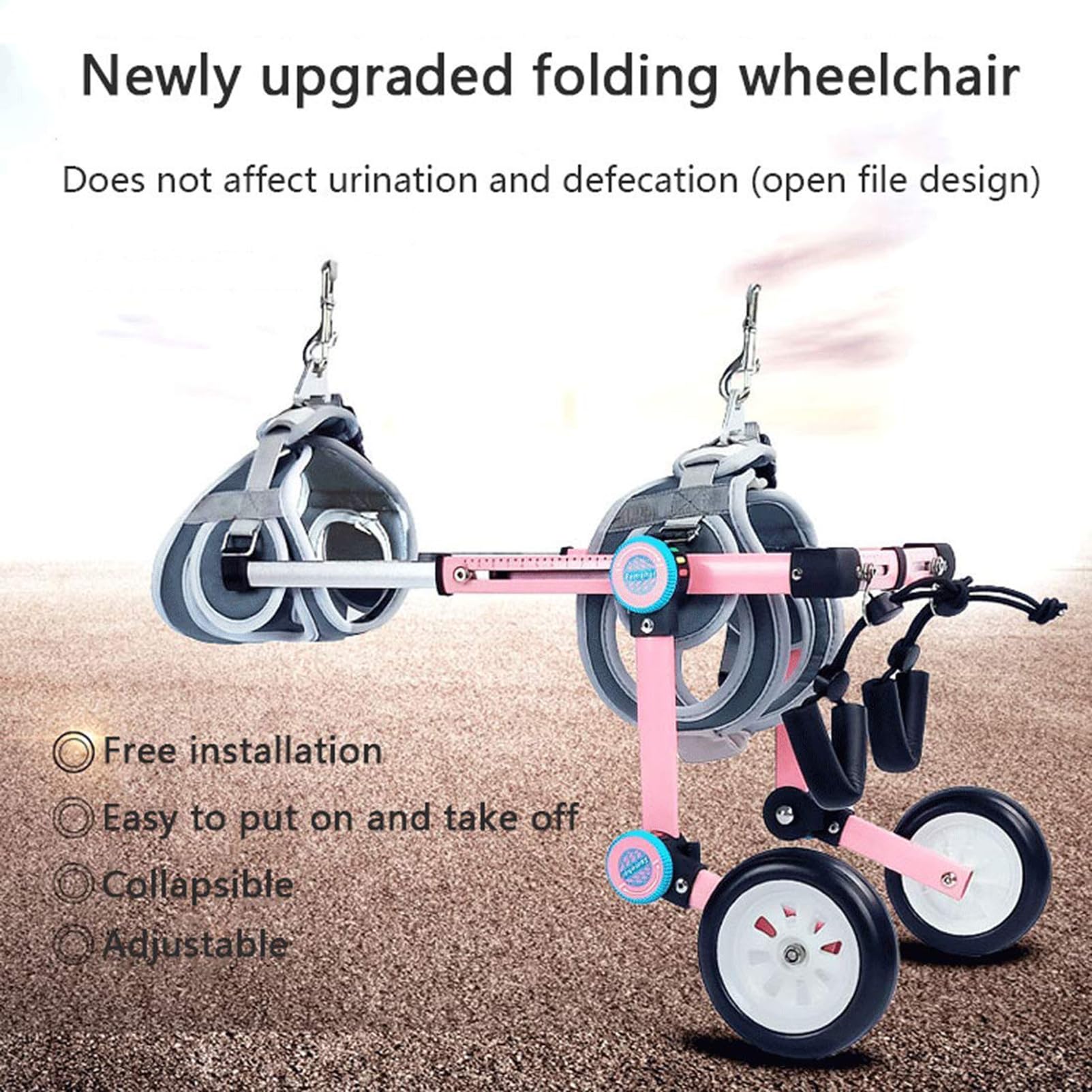 Silla de Ruedas para Perros 2 Ruedas Carro de Paseo asistido por Perros discapacitados Soporte Completo para la rehabilitación de Las Patas traseras de Perros pequeños, Paseo asistido