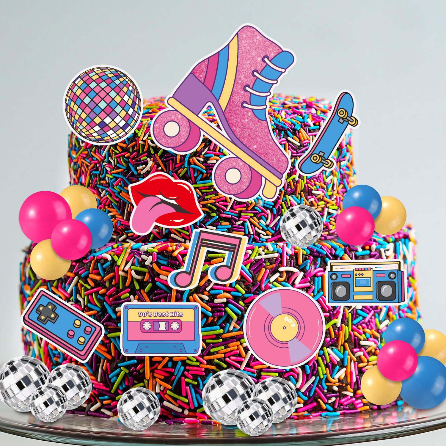 Decorazione per torte da discoteca, Decorazioni per torte hip hop retrò, Disco Ball Per Decorazione Degli, Decorazioni per torte anni '80-'90, per compleanno, carnevale, feste (B
