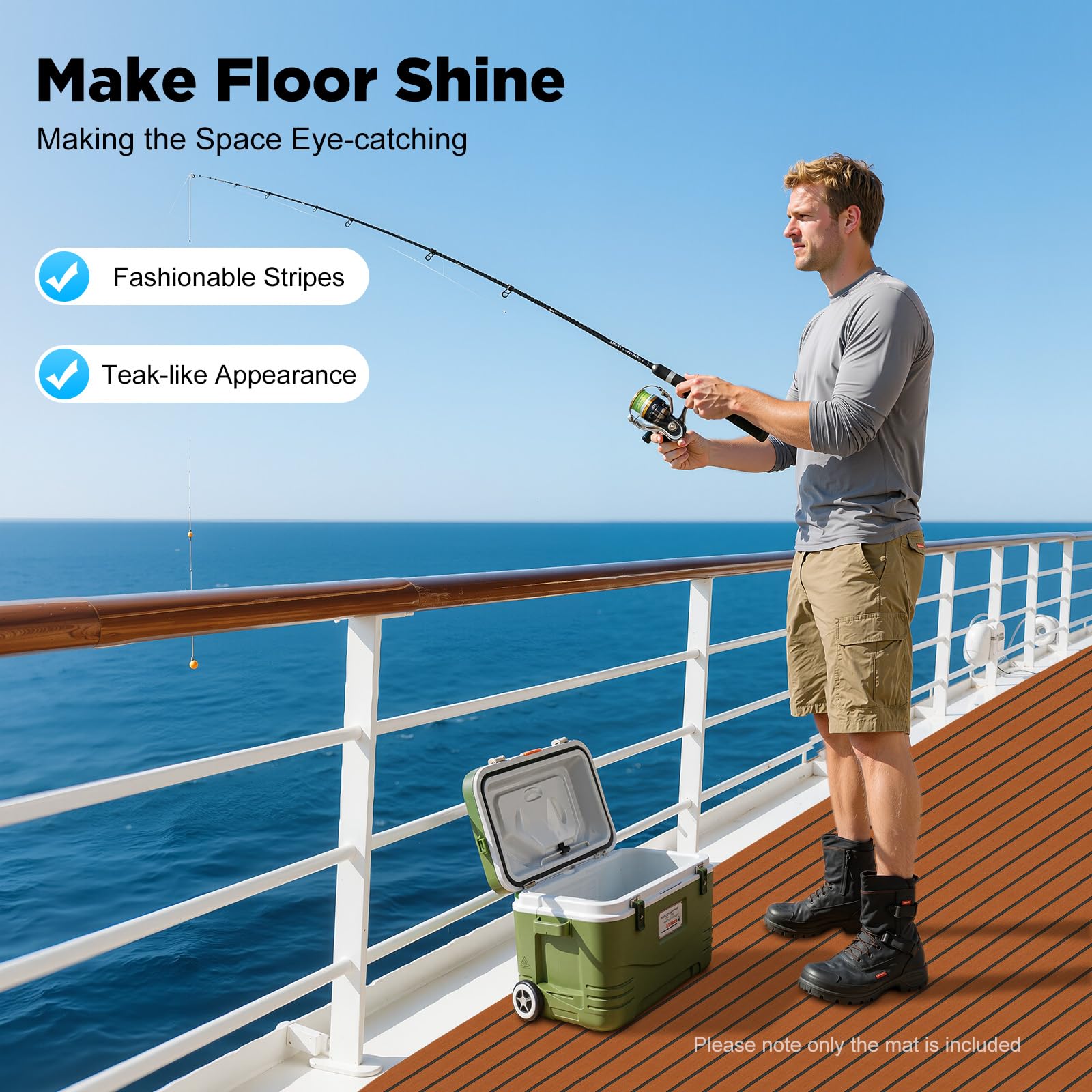 Alfombra antideslizante para barco de EVA, revestimiento de puente para yates, kayak y autocaravanas | Suave confort, corte personalizado, instalación adhesiva, protección del suelo, formato 240 x 60 cm