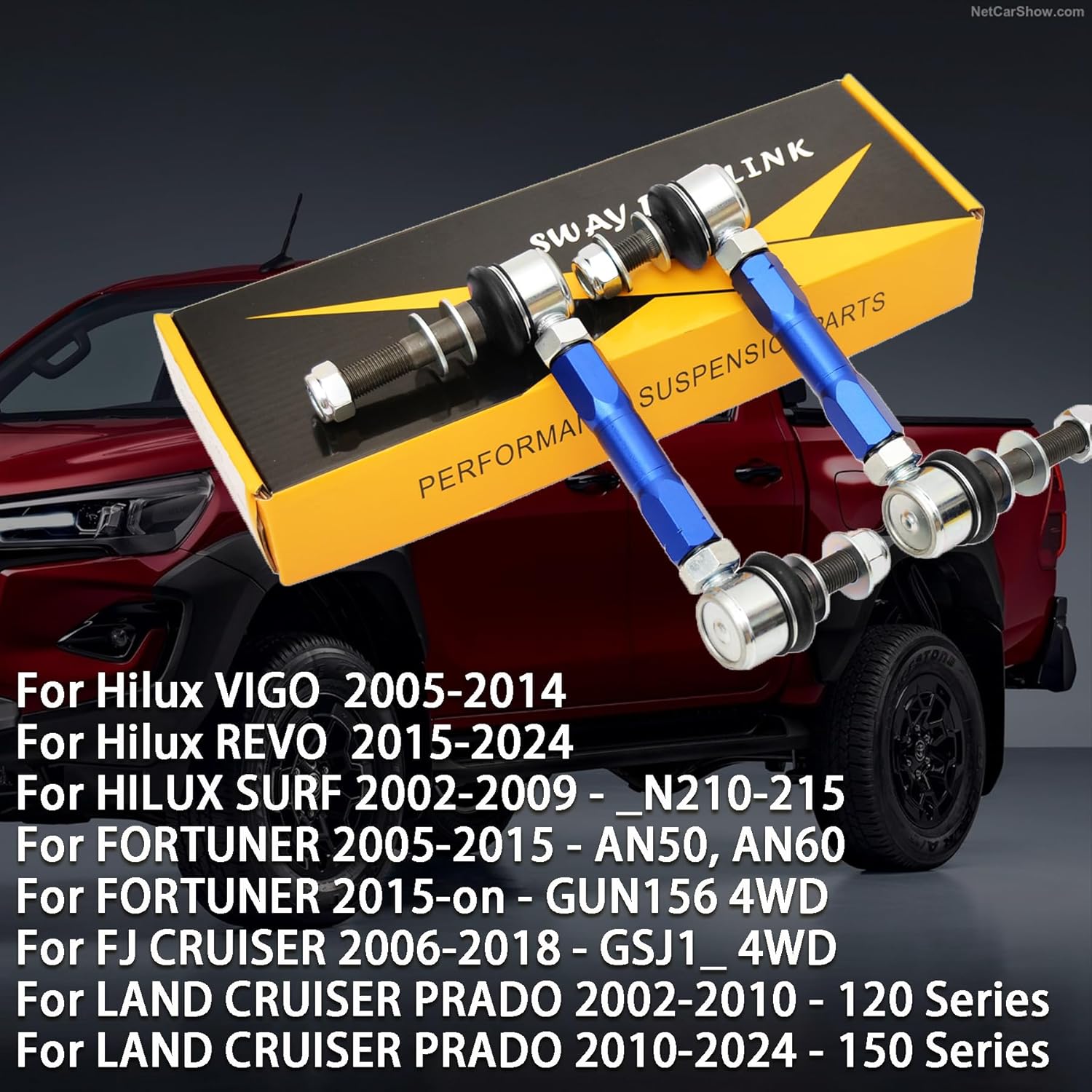2”Front Adjustable Sway Bar End Links Kit Fit for FJ CRUISER/FORTUNER/HILUX/LAND CRUISER PRADO 120 / LAND CRUISER PRADO 150, 7.48-9.84 Inch Sway Bar Link,M10 Stud with 12 mm Spacer Washer
