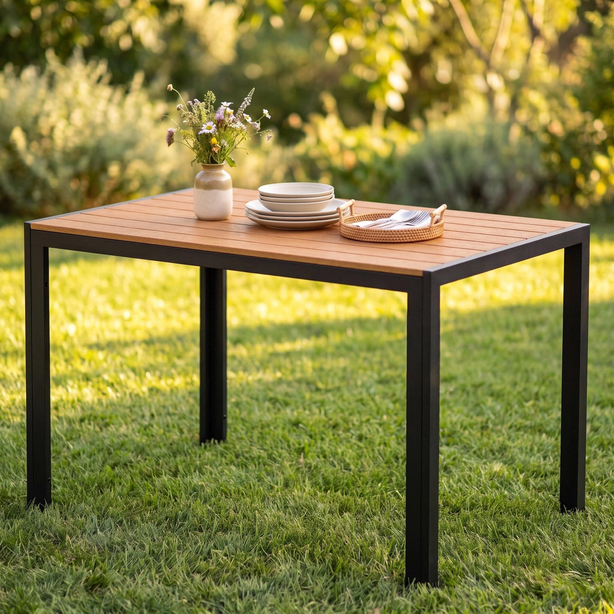 Clevich Tavolo da giardino 110x70 cm in alluminio e WPC - Tavolo da balcone resistente a intemperie, calore e condizioni atmosferiche per terrazzo e esterni