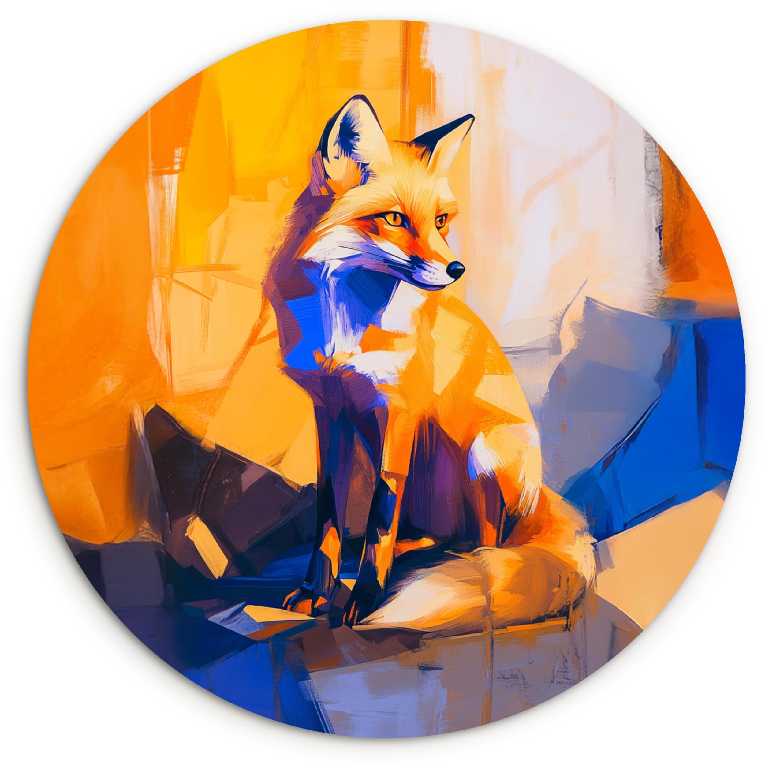 MuchoWow© Wandkreis Ø60 cm Home Decor Modern Dekoration Deko Wandbilder Wanddekoration Zimmerdeko Wohnung Wall XXL Wohnzimmer Schlafzimmer Fuchs - Orange - Formen - Abstrakt