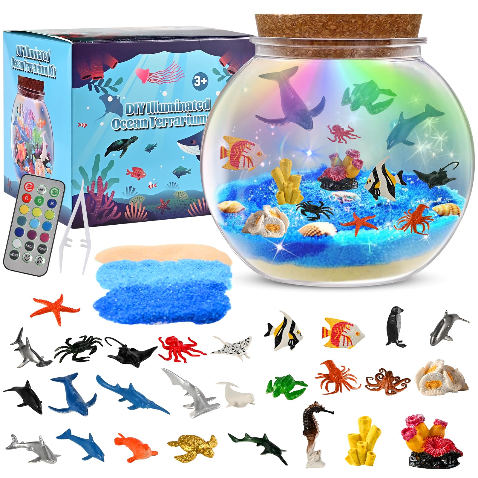 Light Up Ocean Terrarium Kit for Kids, 13 Colors LED sea Animal Toys