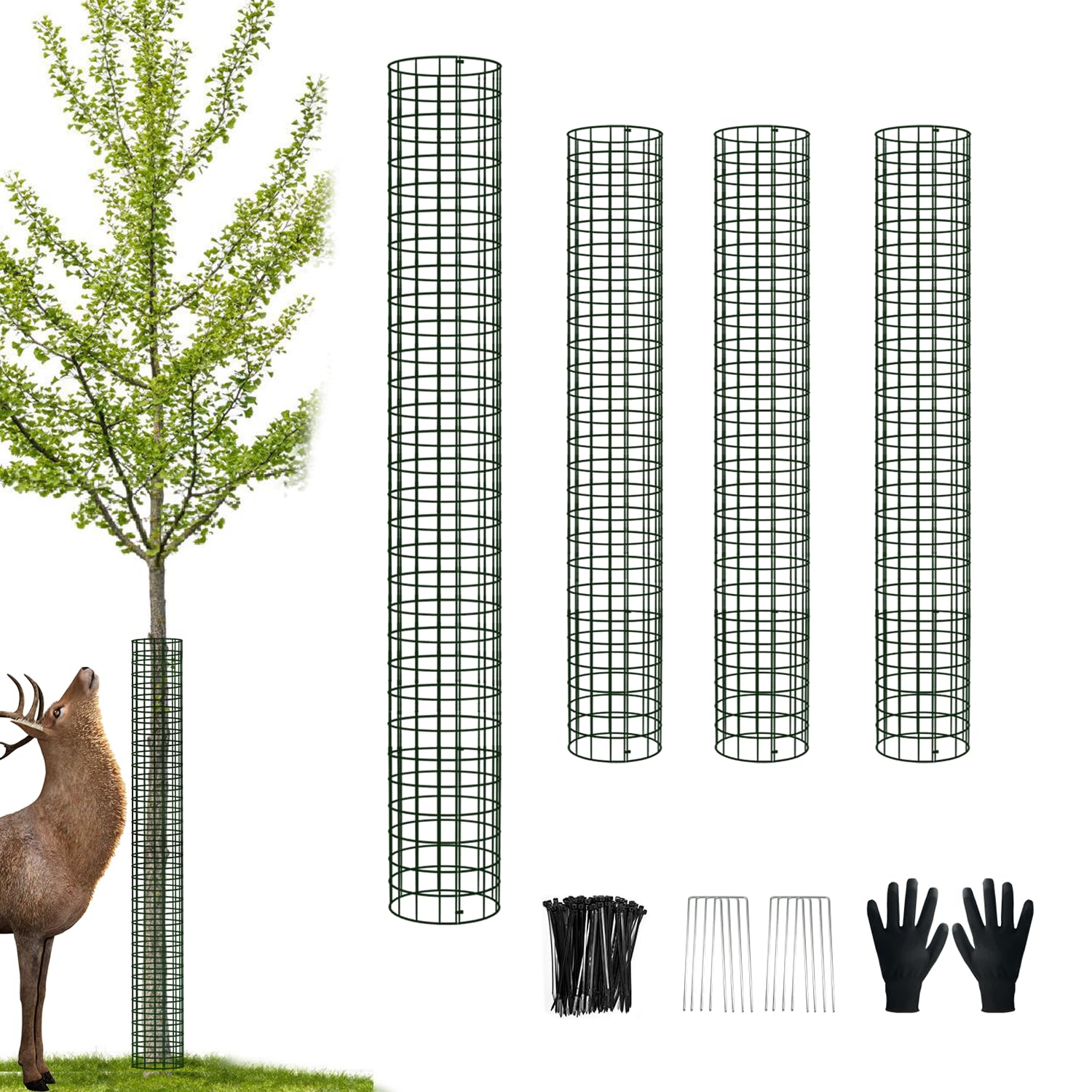 chicarry Metal Tree Trunk Protector, 4 Pack 36" Mesh Tree Guards Tree Protectors with Zip Ties, Stakes, ExpandableTree Trunk Protector Guard, Tree Protectors from Deer, Mower, Animals(36",4 Pack)