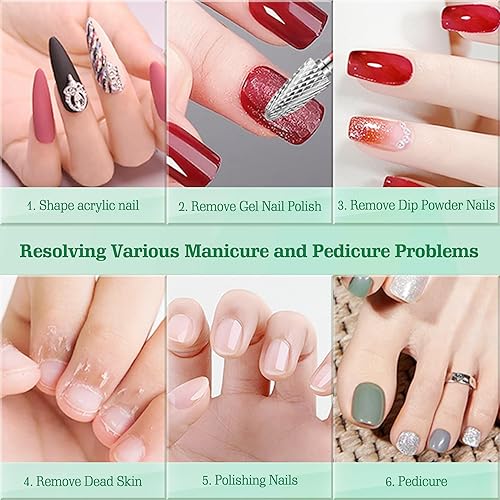 Miniatura 3 de Taladro eléctrico de uñas, bajo ruido, bajo calor y baja vibración, kit profesional de taladro de uñas acrílico con 6 brocas de uñas y bandas de