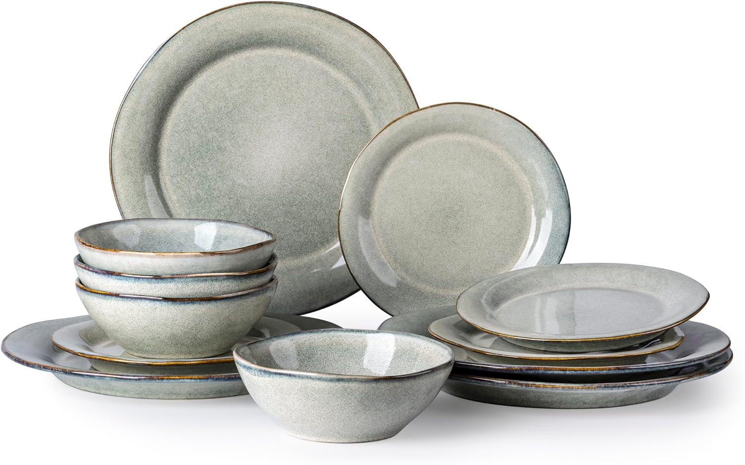 AmorArc Ceramic Dinnerware Sets,Handmade Reactive Glaze Plates and Bowls Sets,Highly Chip and Crack Resistant | Dishwasher & Microwave Safe Dishes Set,Service for 4 (12pc) (Reactive Glaze) Thumbnail