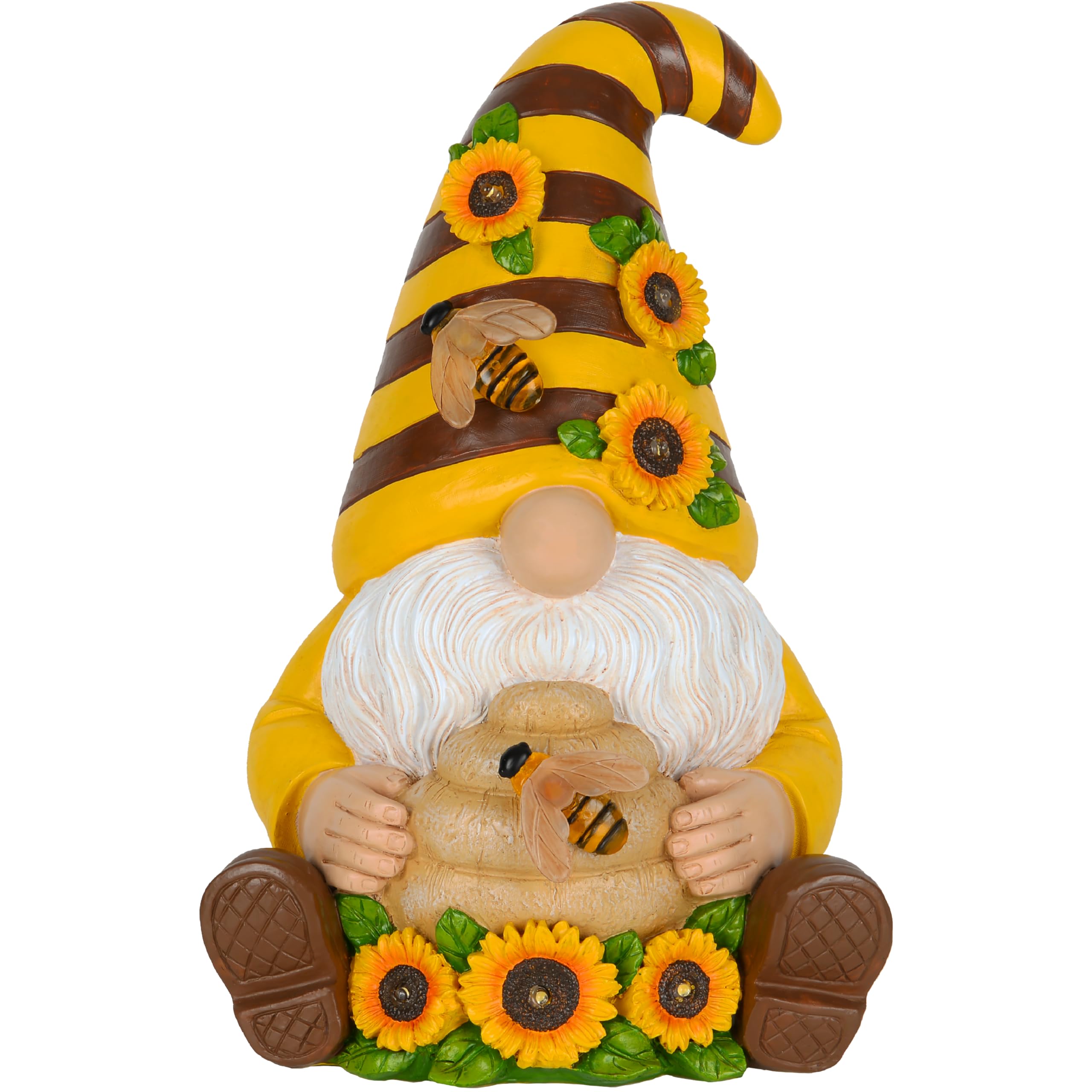 Mood Lab Multicolor Garden Gnome - Solar Sunflower Bee Gnome Figurine - Inch Honey Decor Outdoor Lawn Statue With Led Lights Size 9.3