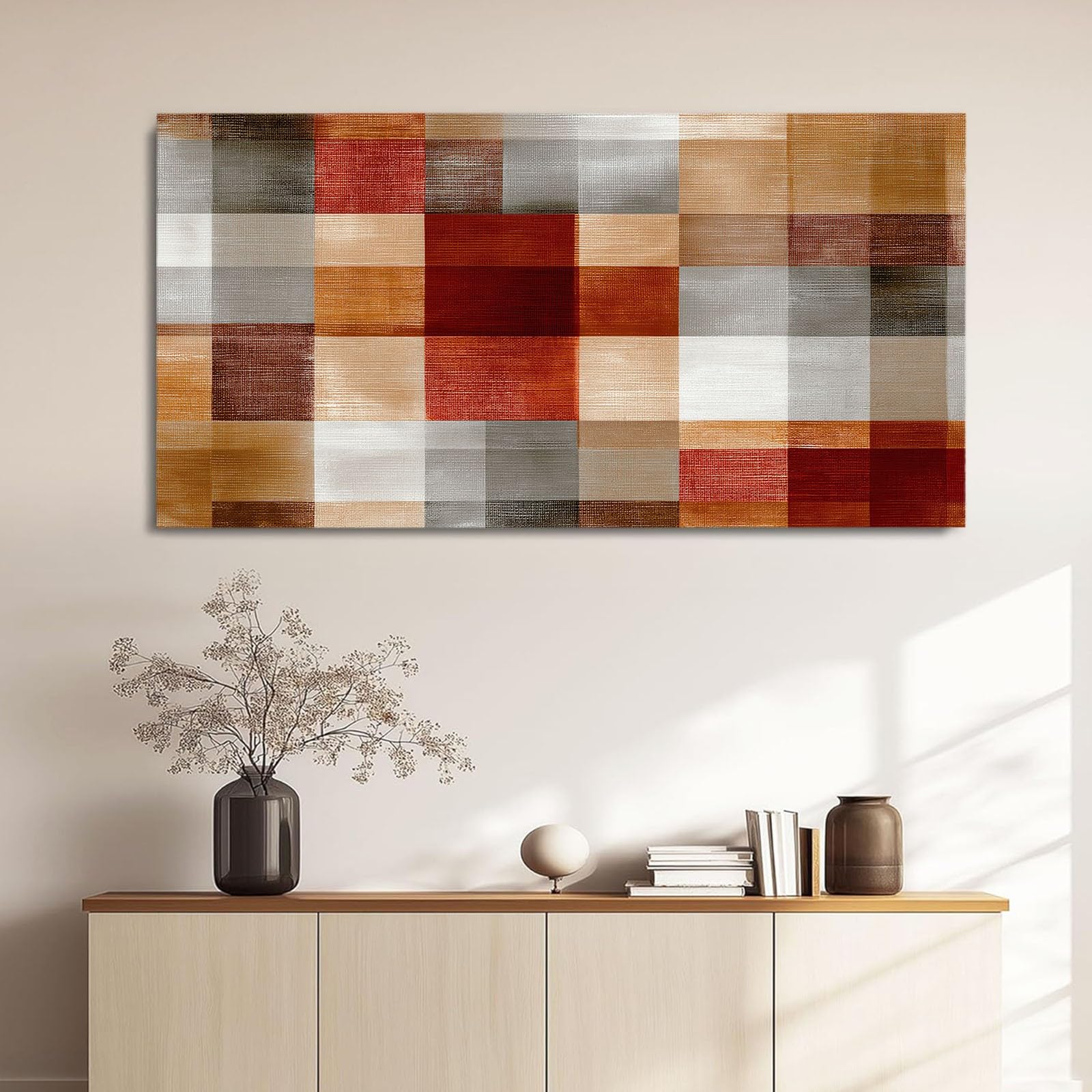 Stampa artistica da parete su tela, stile rustico vintage, con toni caldi della terra, stampa panoramica, XXL, per soggiorno e ufficio, 160 x 80 cm