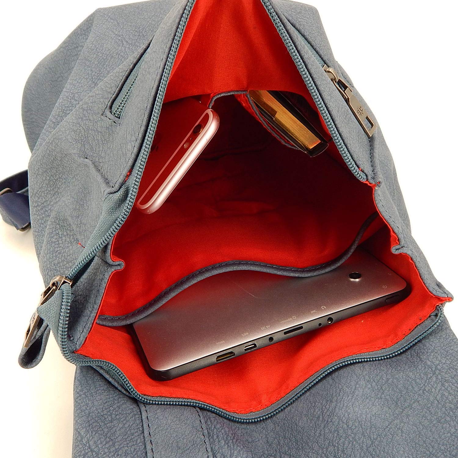 ekavale - Elegant Rucksack für Damen & Mädchen – City Daypack aus Optik Leder – klein Schulrucksack Backpack (Blau)