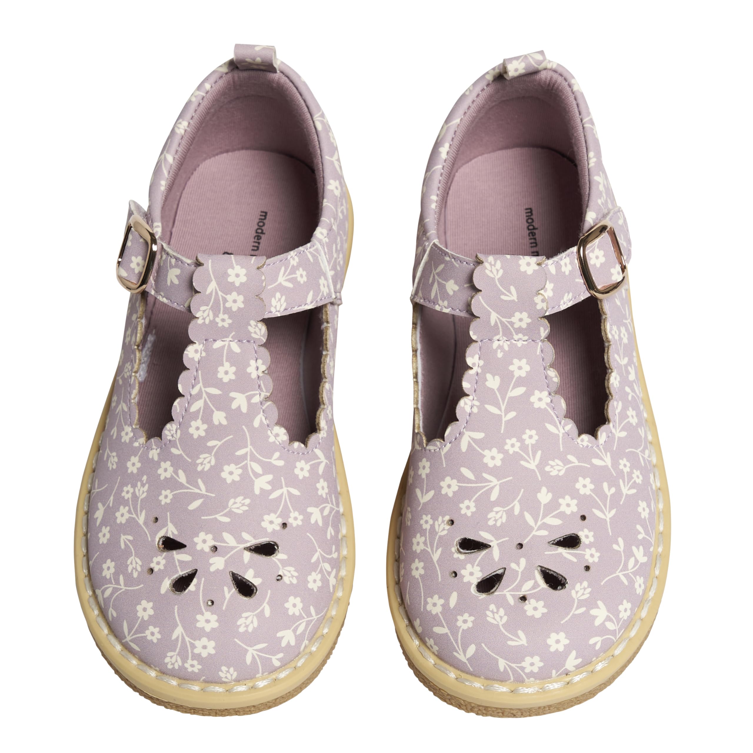 Modern Moments by Gerber Baby and Toddler Girls T-Strap Mary Jane Flat, Light Lilac Floral, 5