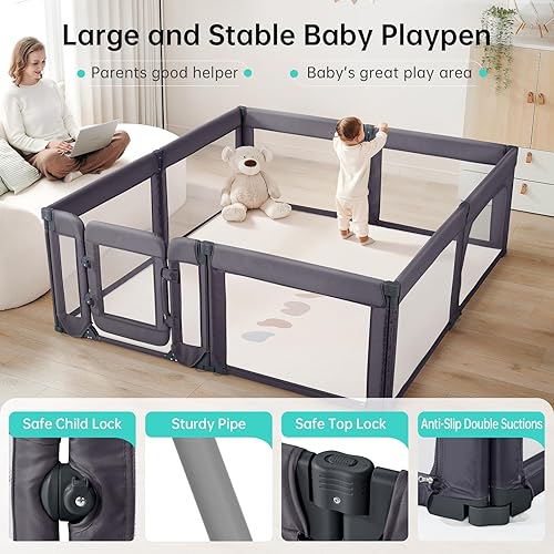 Miniatura 2 de Corralito para bebés con puerta, corralito plegable ajustable para bebés y niños pequeños, valla de seguridad para patio de juegos extra resistente,