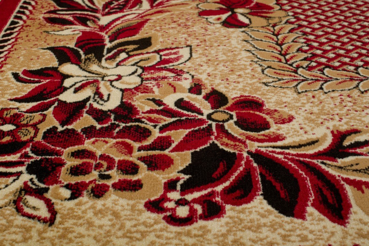 TAPISO Atlas Tapis Poils Ras Moderne Beige Rouge Floral Vitre Bordure Moucheté Tapis Salon Chambre Adulte Salle à Manger Bureau Oeko-TEX Résistant 160 x 230 cm