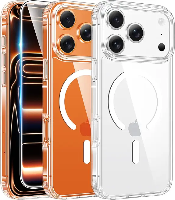 FNTCASE for iPhone 17 Pro-Max Case: Magnetic Transparent Phone Cases with Screen Protector Slim Military Grade Drop Protection Rugged Shockproof Protective Cell Phone Cover (A-Clear) Recycled Claim Standard Blended