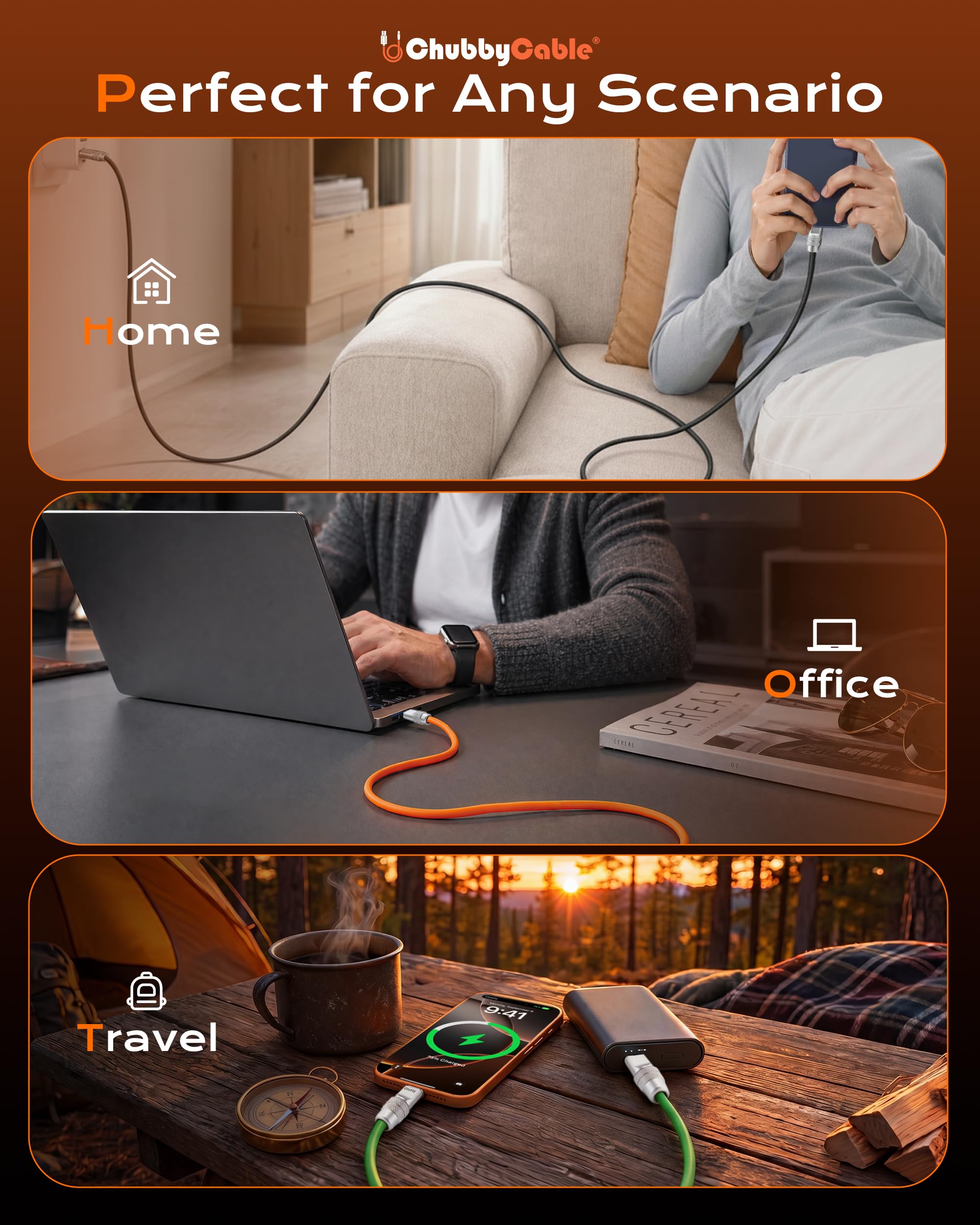 chubbycable Couple Chubby - Confezione da 2 cavi USB C da 240 W, cavo di ricarica rapida in silicone extra spesso, compatibile con iPhone serie 16/15, iPad Galaxy, grigio+giallo, da tipo C a tipo C, 3