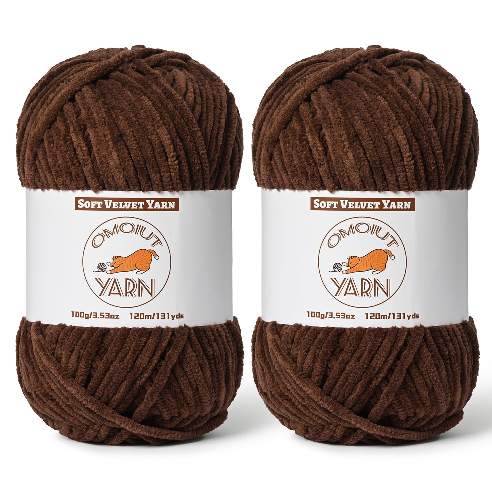 2 Pack Coffee Fluffy Velvet Yarn for Crocheting,Chunky Chenille Baby Blanket Yarn for Crochet,Soft Fuzzy Puzzle Yarn for Knitting,(100g/3.53oz Each) Bulky Thick Amigurumi Crochet Yarns