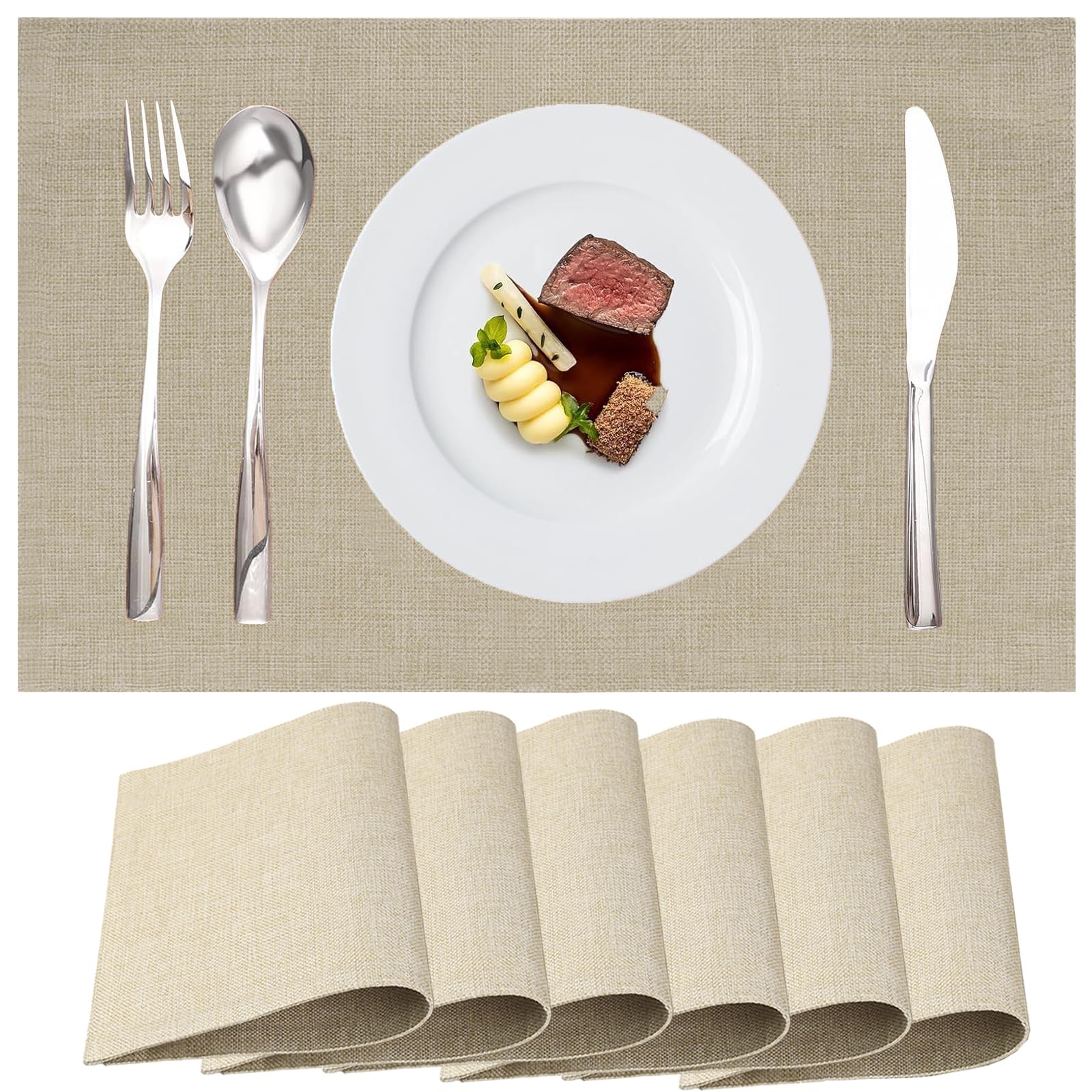 Linen Placemats Set of 6,Red Place Mats,Heat Resistant Table Placemats for Party, Home, Cafes, Restaurant & Hotels 45x30 cm (Flaxen)