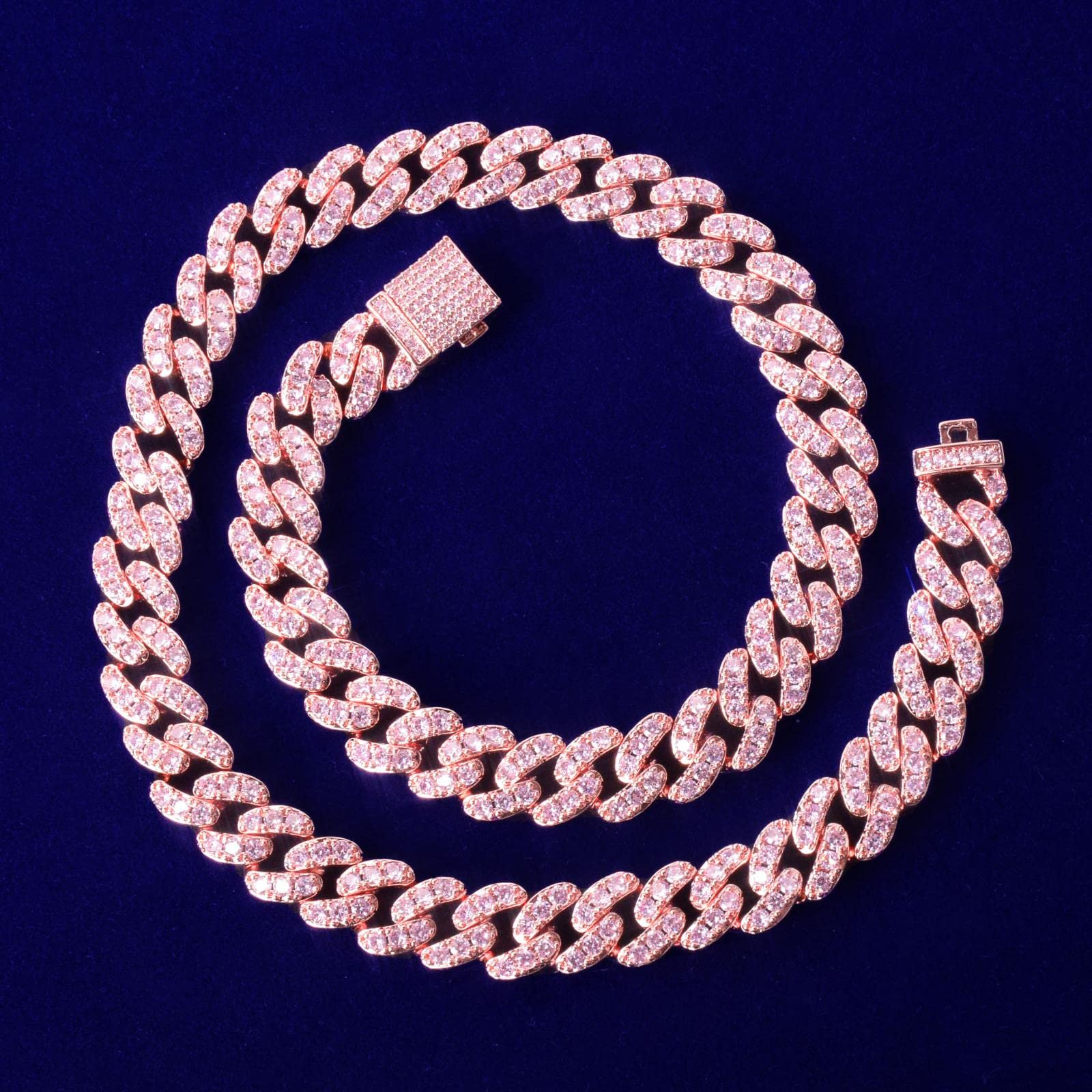 zxcs 10mm Gold Miami Cuban Link Collana Collana Zircon Charm Uomo Hip Hop Hop Jewelry Donne Gioielli-Silver Color,20inch