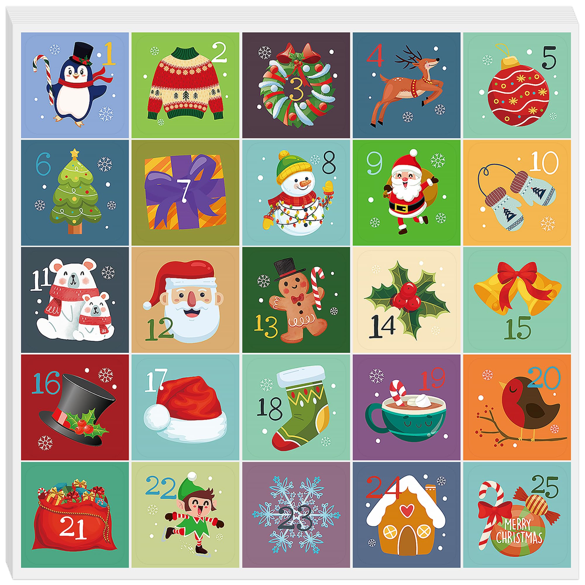 Lucleag 250PCS Advent Calendar Number Stickers for Kids, Adorable 1-25 Christmas Number Stickers for Craft DIY Gift Labels & Envelope Sealing