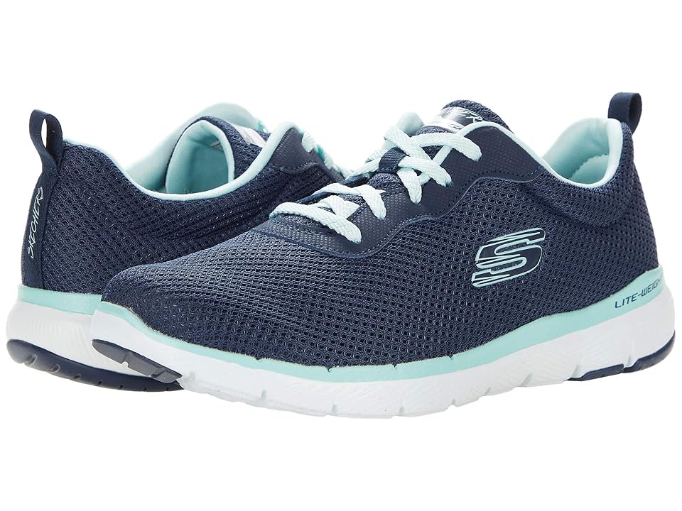 SKECHERS Flex Appeal 3.0 (Navy Aqua) Women's Lace up casual Shoes INTERNATIONAL SHIPPING