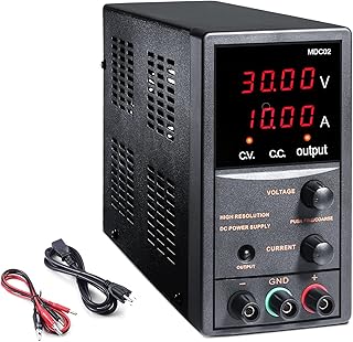 DC Power Supply Variable, 30V 10A Adjustable Switching Regulated Power Supply with Course and Fine Adjustments, 4-Digits Display, Data Hold - 115CM Alligator Leads Included MDC02
