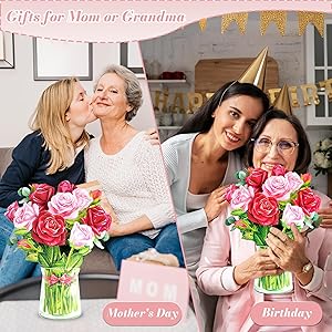 Pop Up Flower Card, 3D Greeting Card Red Rose Bouquet For Wife, Girlfriend Romantic Gift for Anniversary, Valentines Day