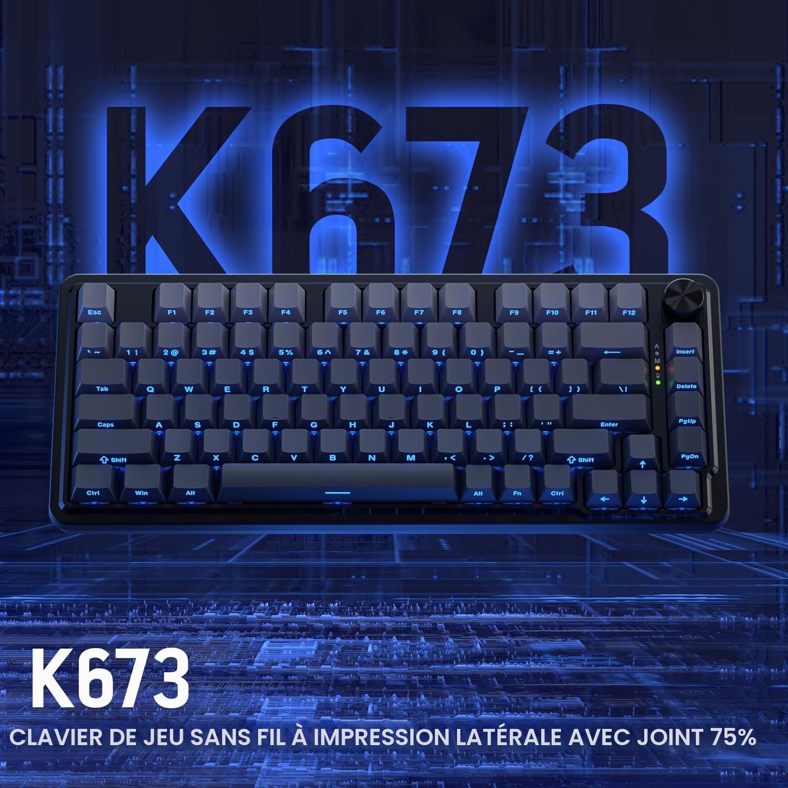 Redragon K673 GB Clavier Mecanique sans Fil Gasket 75 81 Touches PBT | Clavier mecanique sans fil Gasket 75 pourcent 3 modes 81 touches PBT controle bouton dedie attenuation bruit 5 couches