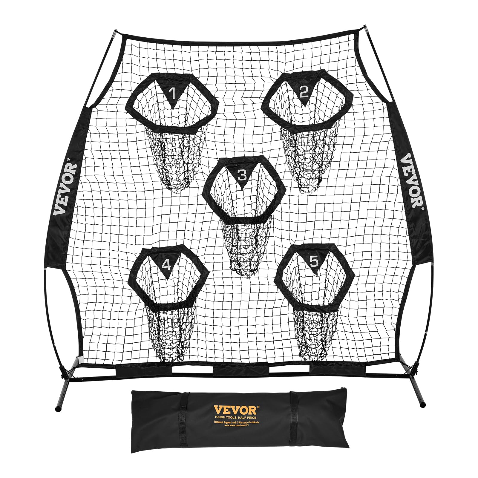 VEVOR Filet de Lancement Football 1,8 x 1,8 m avec 5 Poches Cible, Filet sans nœuds Sangles étui Transport