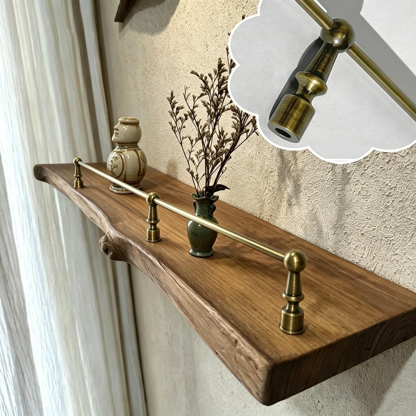 Antique Brass Anti-Fall Shelf Rail Magazine Rack, Decorative Edge Guard Railing for Bookcase & Collectibles, Commercial Cabinet Guardrail Stop Things Falling Off Shelf(2 Pack,Long 30in/76cm)