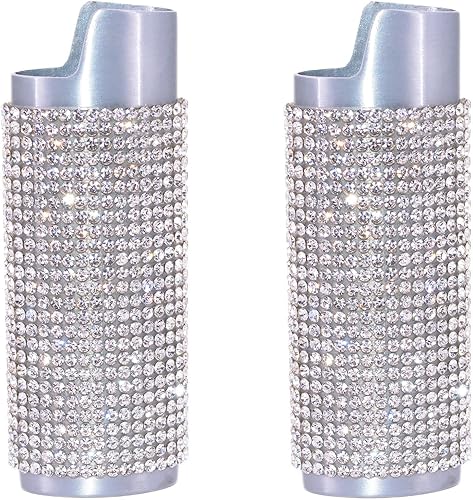 Bling Silver - Funda para encendedor con diamantes de imitación de cristal LS2