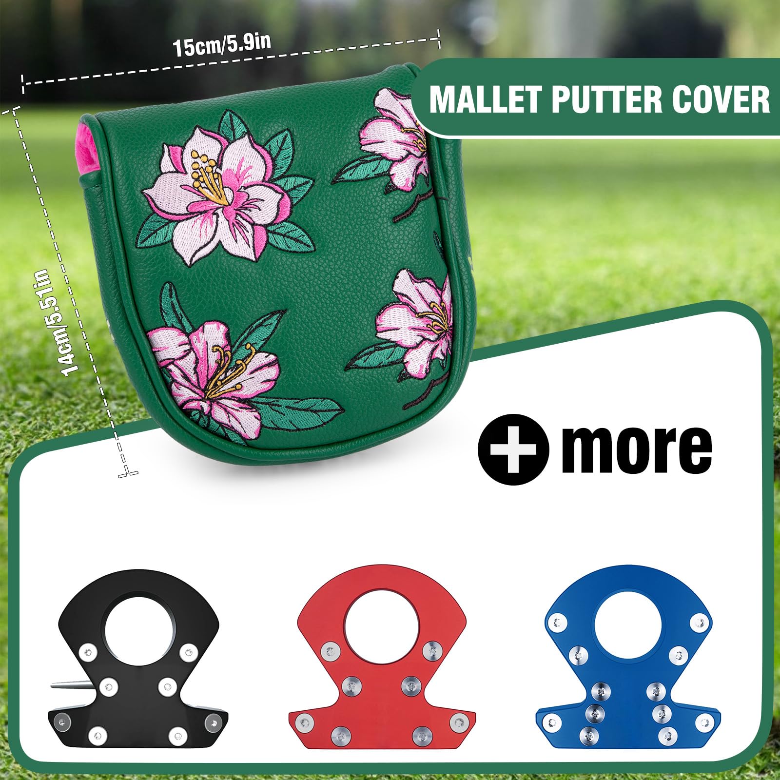 Golf Putter Covers DF3 Putter Headcover Azalea Embroidery Mallet Putter Covers with Magnetic Closure Fit Lab DF3 Putter, Green