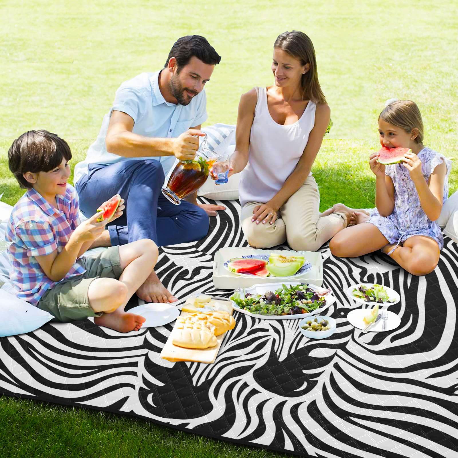 Picknickdecke 200x200cm, Zebra-Druck groß wasserdicht Campingdecke faltbar Strandmatte Picknick-Matte