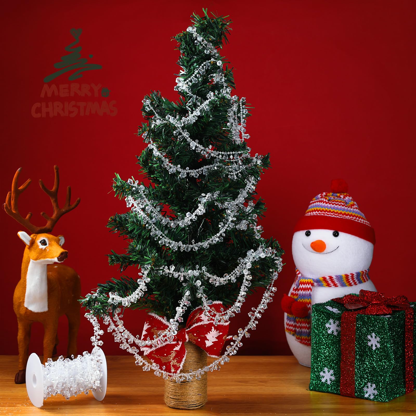 Bucherry 6 m lange Weihnachtsgirlande aus Acryl, Weihnachtsgirlanden, zum Aufhängen, rustikaler Weihnachtsbaumschmuck, gedrehte Perlenschnur, Ornamente für Hochzeit, Party, Dekor (klar schillernd)