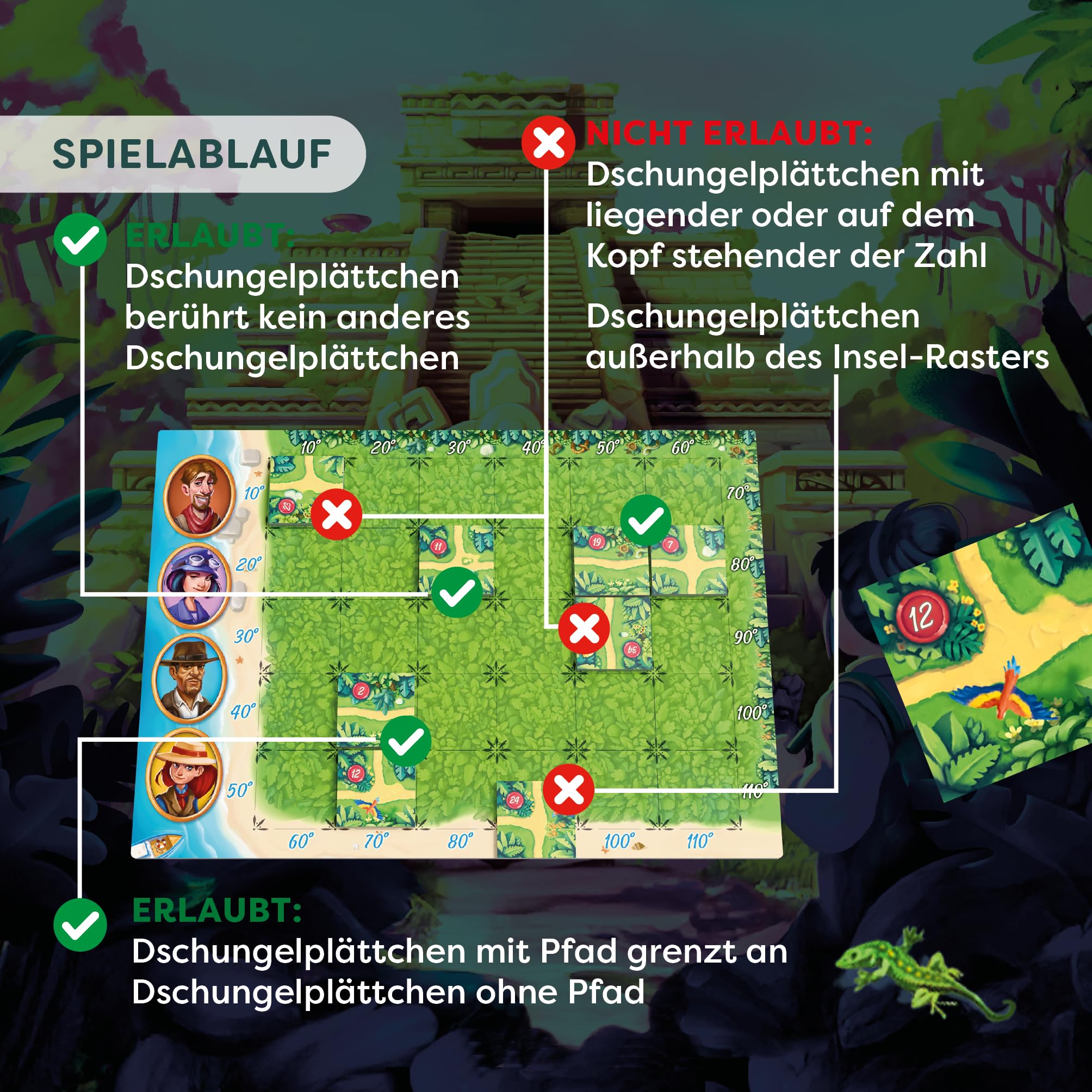 HABA Karuba – Abenteuer-Brettspiel für 2–4 Spieler ab 8 Jahren – Fesselndes Lege- und Strategiespiel im Dschungel mit Tempeln und Schätzen – 2012208001