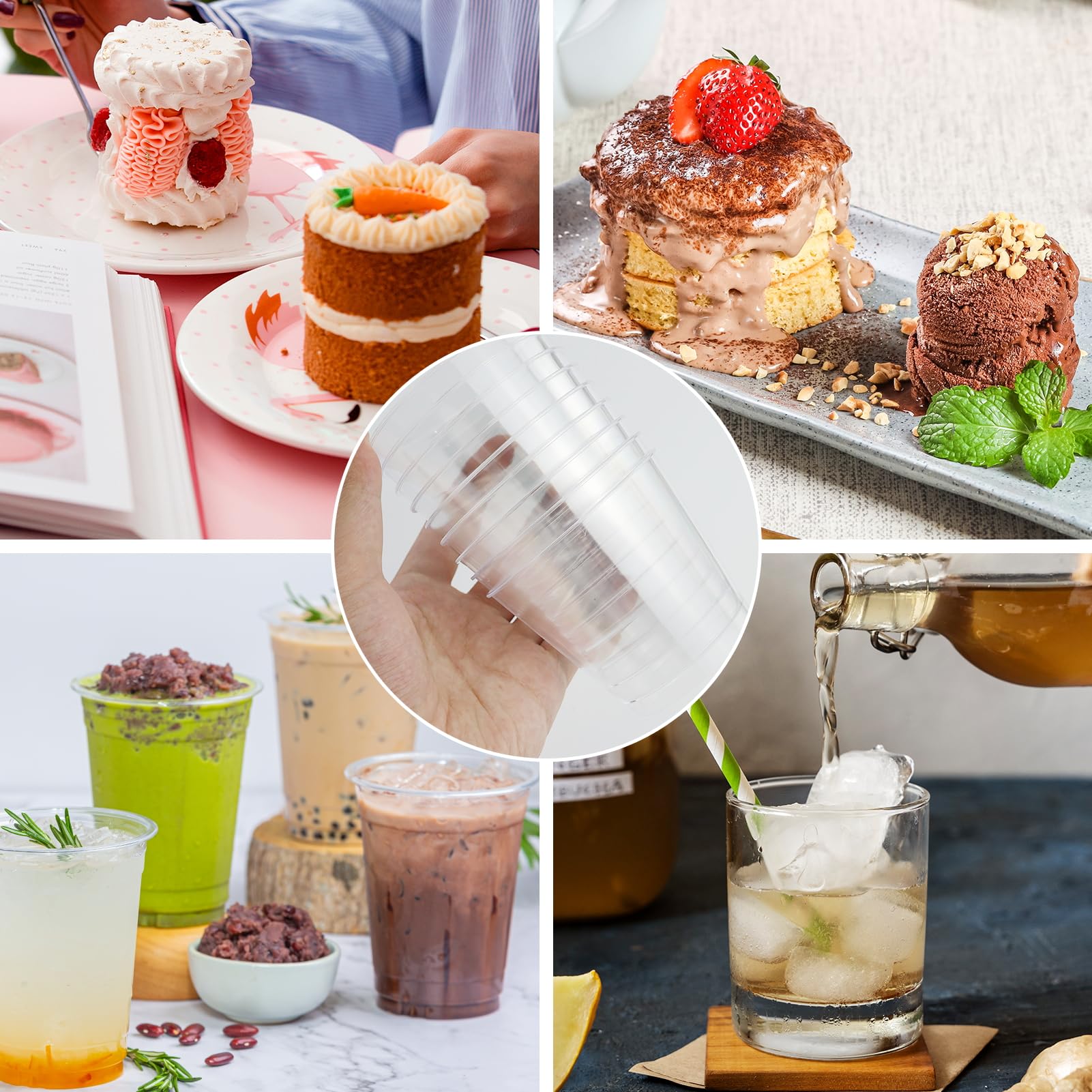 Set di 50 tazze da dessert con 50 cucchiai, Bicchieri da Dessert 200 ml, bicchieri da dessert trasparenti, riutilizzabili, per casa, dessert, budino, mousse, ghiaccio, yogurt, feste