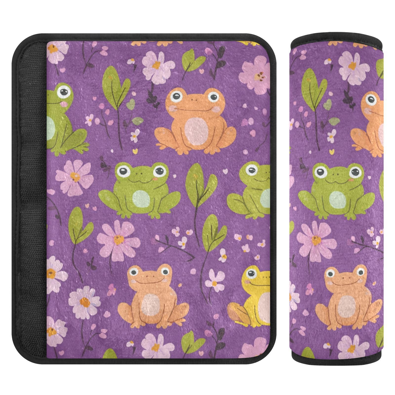 Seat Belt Covers 2 Pack Cartoon Frogs Car Seat Strap Covers Super Soft Floral Purple Car Seat Neck Cover for Boys Girls Adults Babies S