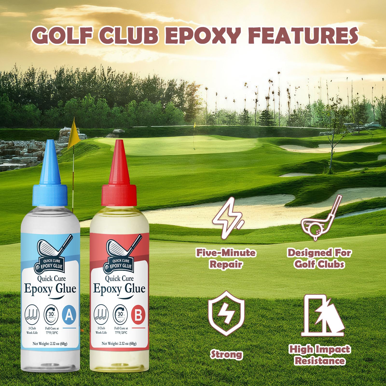 Mazze da golf epossidiche da 120 ml, a rapida polimerizzazione, trasparente, durevole, epossidico per riparare tutte le mazze da golf, teste di golf, driver, putter e ferri da stiro