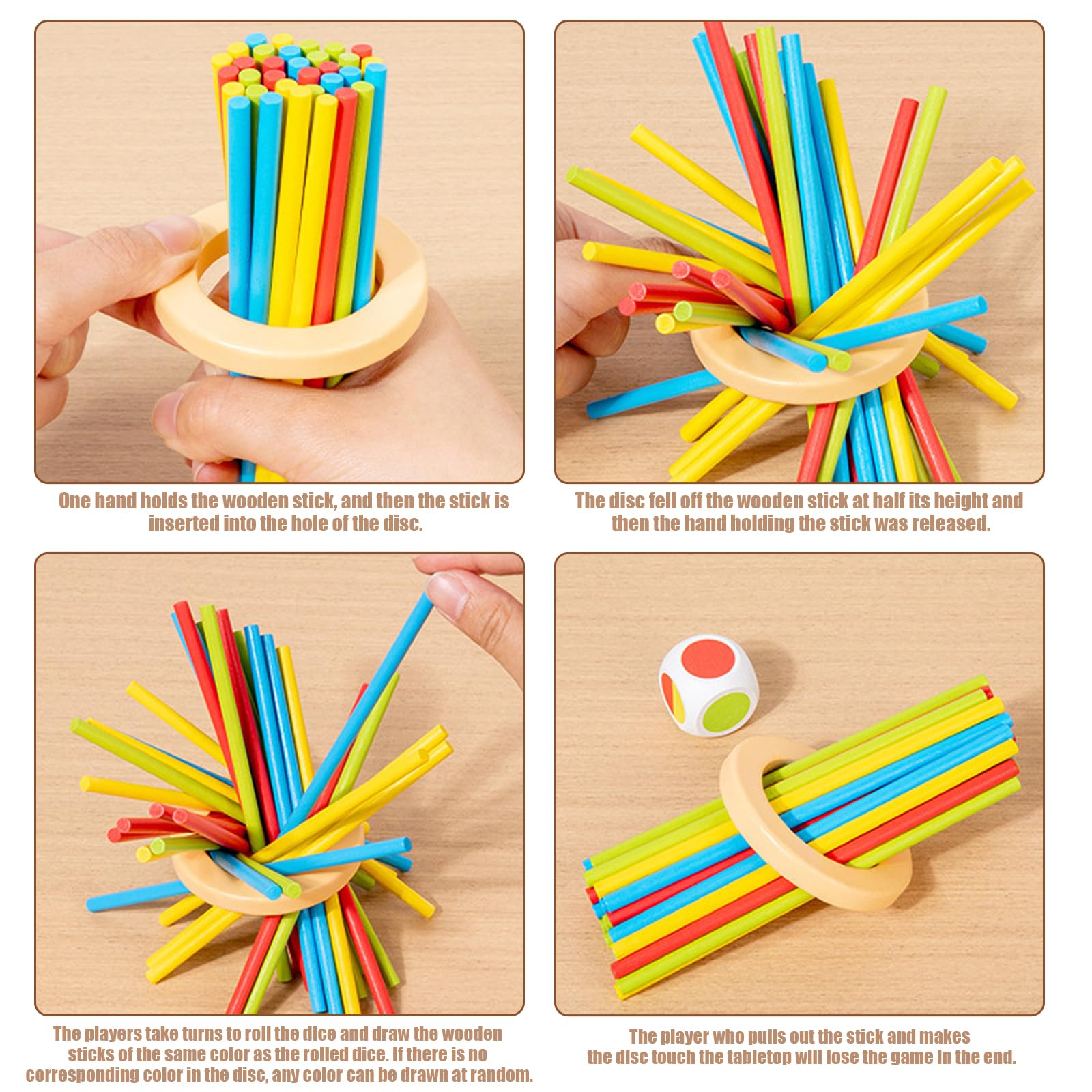 Falafoty Montessori Wooden Stick Game for Kids Adults 32 Colorful Sticks Dice Game Math Educational Toy,Fine Motor Skill Toy & Logical Thinking - Image 4