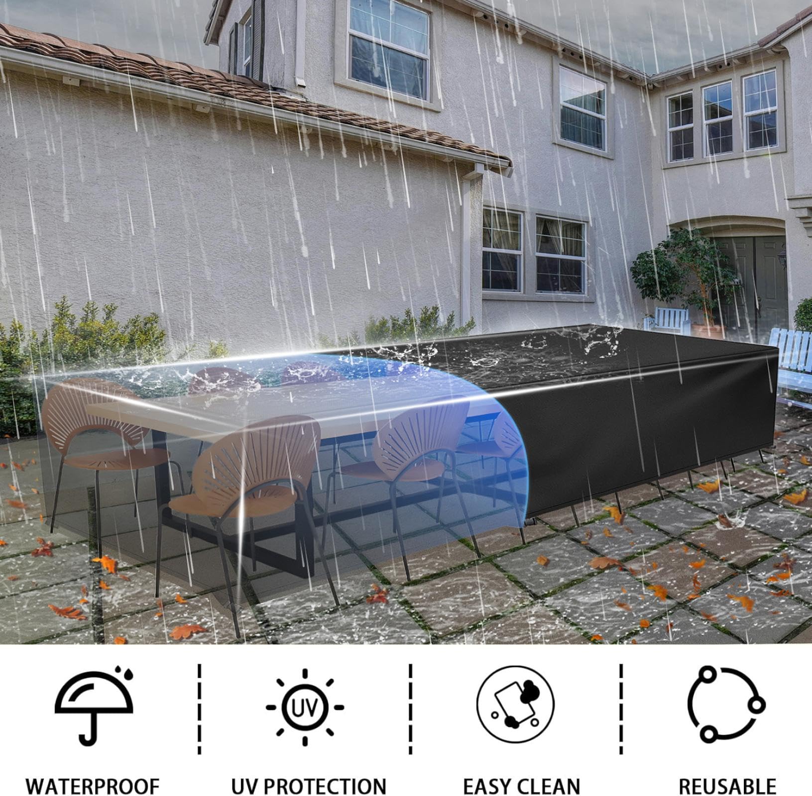 Coperture impermeabili per mobili da giardino, resistenti ai raggi UV, protezione antipioggia, 260 x 90 x 110 cm, protezione resistente alle intemperie per mobili da giardino