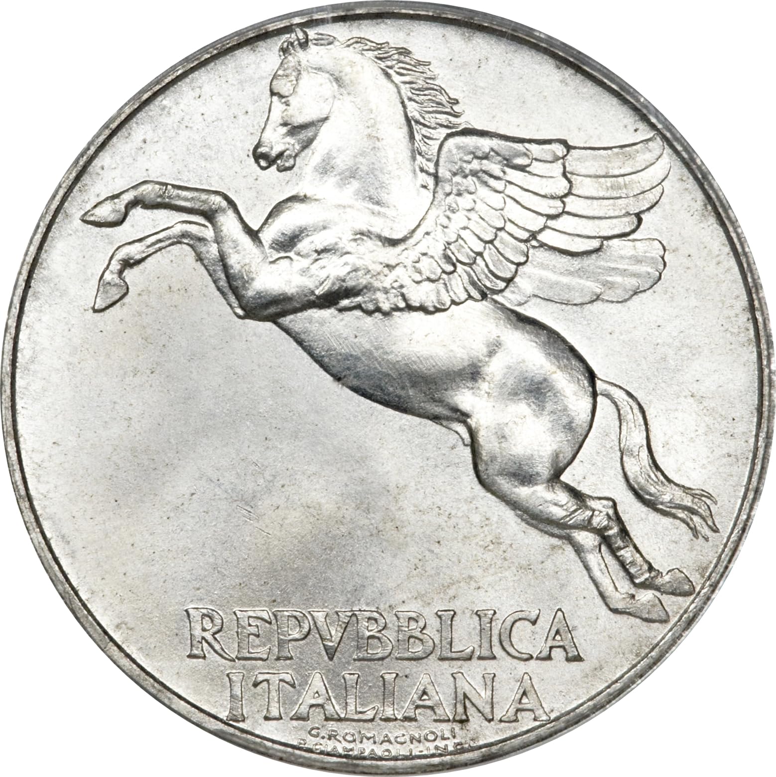 1946-50 10 Lire Italy Coin. Pegasus Motif Italian Coin. 10 Lira, Monetized and Guaranteed by Italian Government. Graded By Seller Circulated Condition