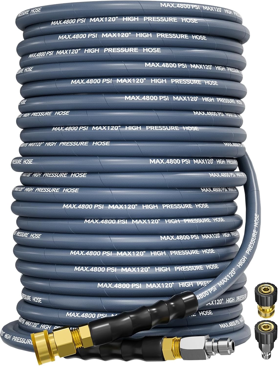 Photo 1 of 3/8" 4800PSI Pressure Washer Hose 125FT with Swivel Quick Connect for Cold/Hot Water Max 248°F, Kink Resistant Steel Wire Braided, Wear Resistant Power Washer Hose with M22 14mm Adapter