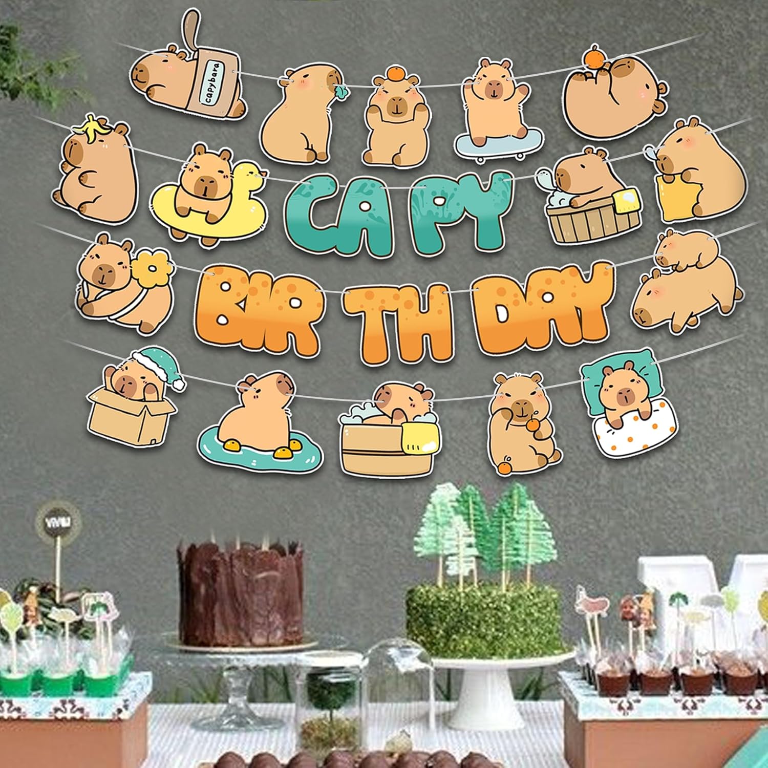 Capybara Birthday Party Decorations, 4 Pcs Capybara Birthday Banner for Capy Lovers Baby Shower Decor