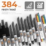 35Pcs Set de crayons mécaniques d'art avec boîtier, 0.5 0.7 0.9 2.0 Graphite Dessin métallique Crayons de dessin, effaceurs d'affûtage 384PCS Recharges au plomb (6B 4B 2B HB 2H 4H Couleurs)Pencils pour l'écriture de croquis, Noir