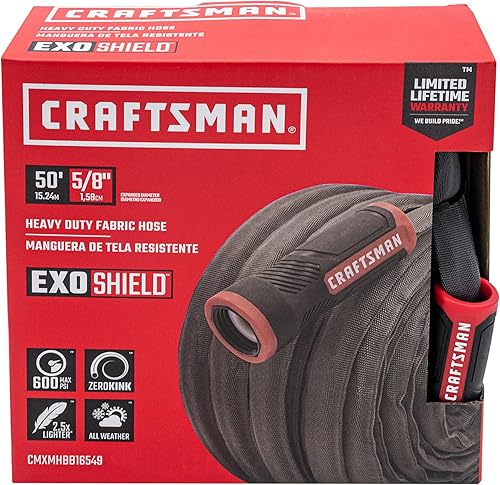 CRAFTSMAN ExoShield Manguera de tela resistente Manguera de jardín ligera de grado industrial, 50 pies x 58 pulgadas