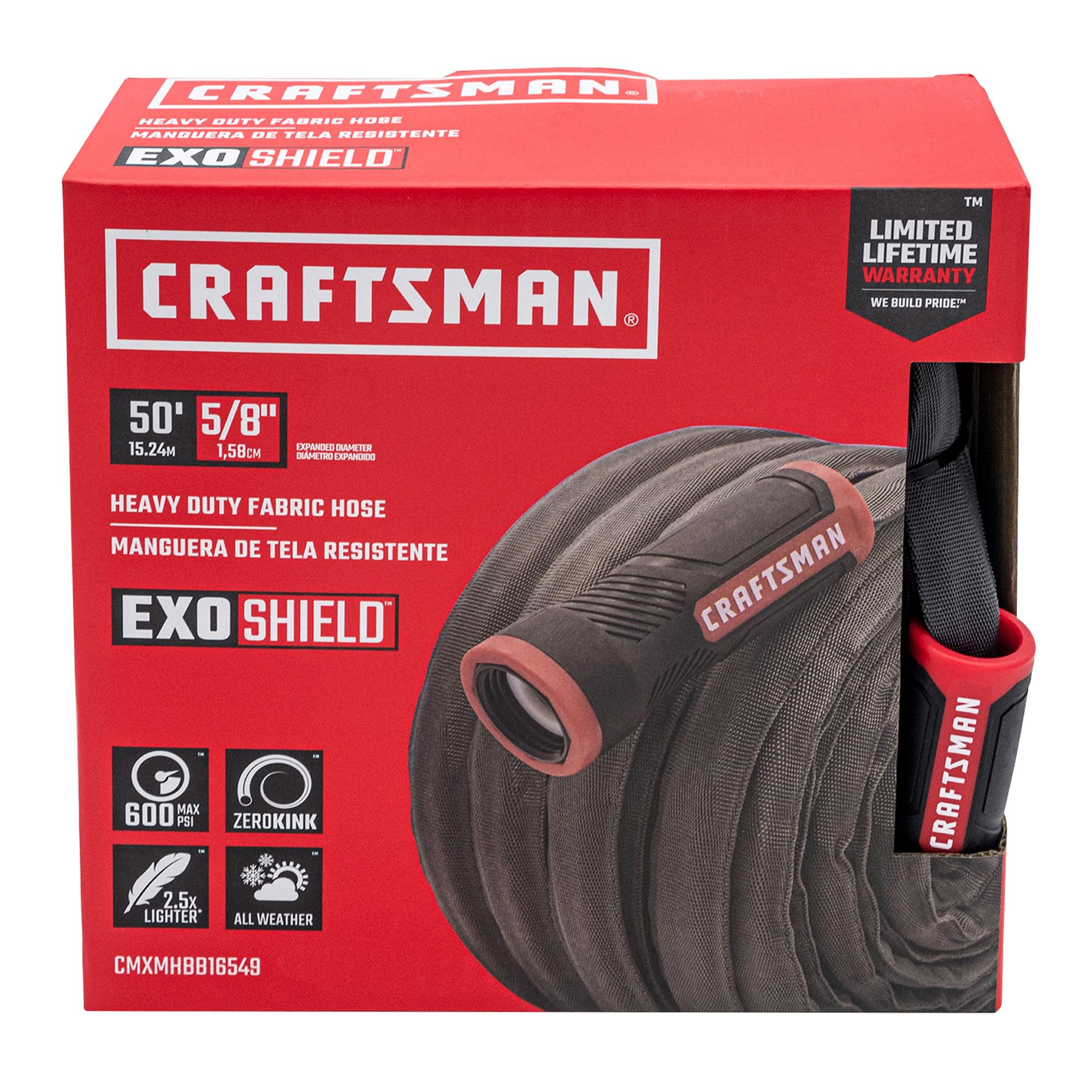 Craftsman Black Cmxmhbb16549 Heavy Duty Fabric Hose 50 Ft.x5/8 In Garden,